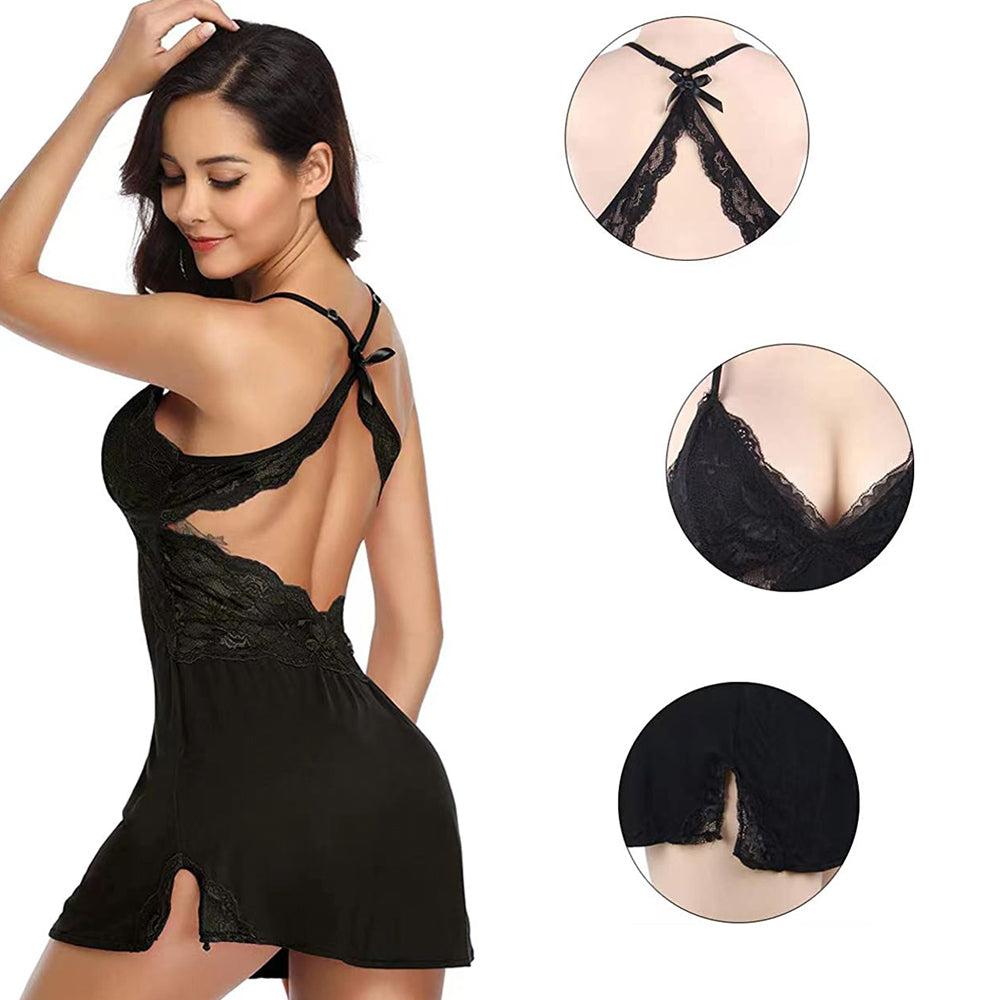 Women Plus Size Cotton Lace Backless Pajama Babydoll