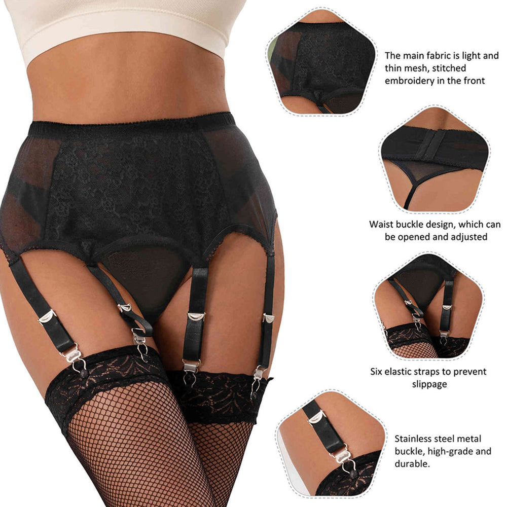 Women Plus Size Embroidery Mesh Sexy And G String Lingerie Set Garter Belts