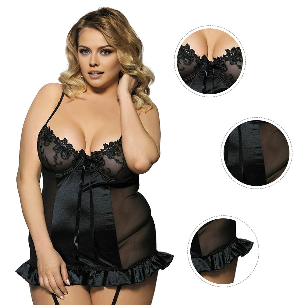 Women Plus Size Black Croch Back Floral Bra Plus Size Babydoll1123